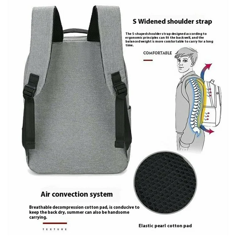 Men Shoulder Bag Large Capacity Canvas Schoolbag Business Laptop Backpack with External USB Port - Grey