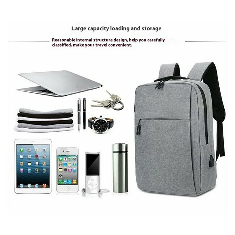Men Shoulder Bag Large Capacity Canvas Schoolbag Business Laptop Backpack with External USB Port - Grey