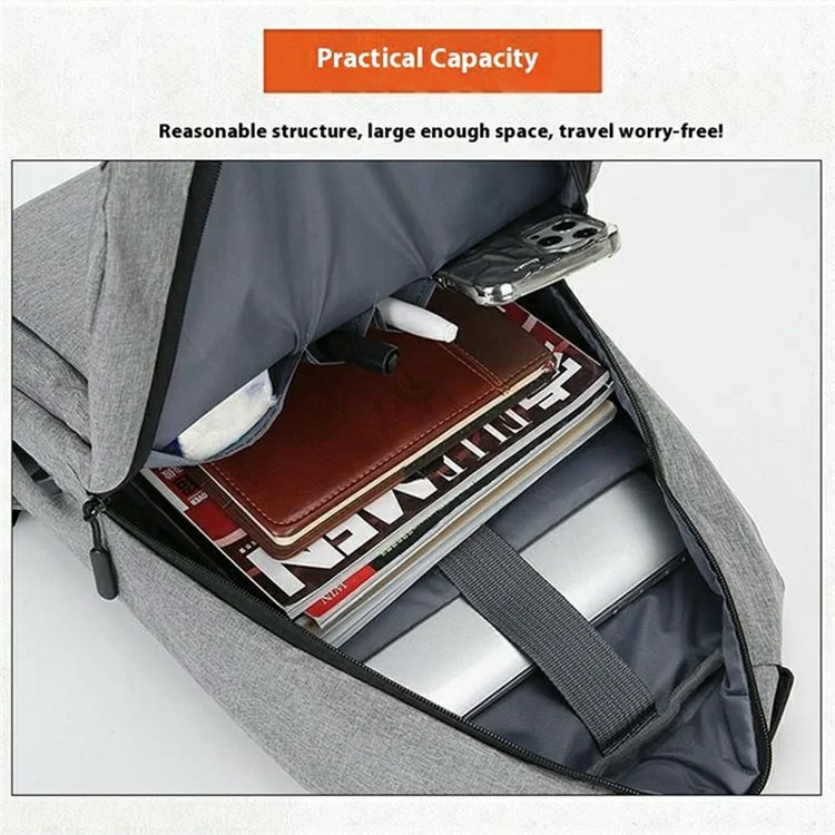 Men Shoulder Bag Large Capacity Canvas Schoolbag Business Laptop Backpack with External USB Port - Grey