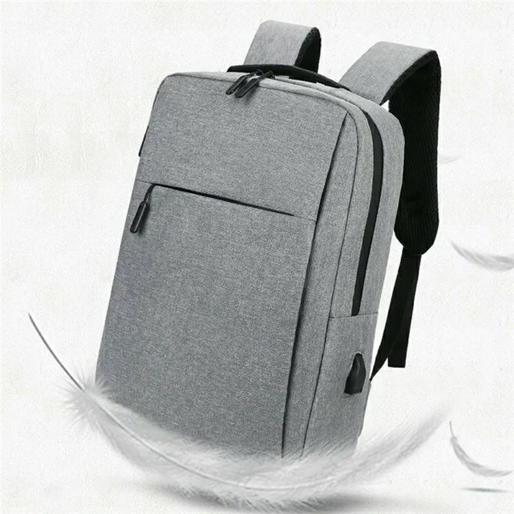 Men Shoulder Bag Large Capacity Canvas Schoolbag Business Laptop Backpack with External USB Port - Grey