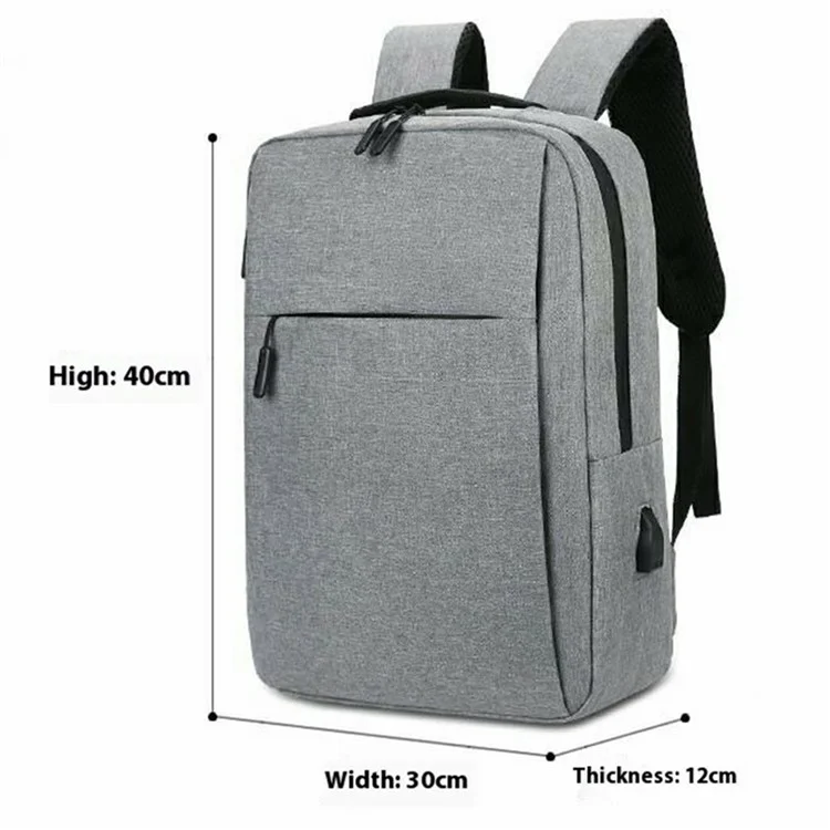 Men Shoulder Bag Large Capacity Canvas Schoolbag Business Laptop Backpack with External USB Port - Grey