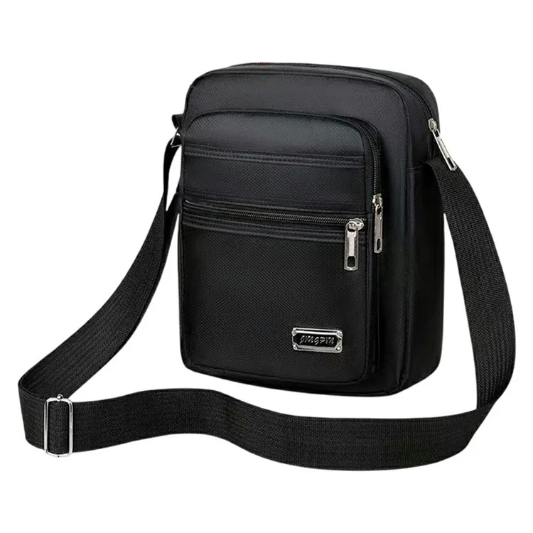 Men Oxford Cloth Single Shoulder Crossbody Bag Business Casual Vertical Sling Bag with Four Zippers - Black