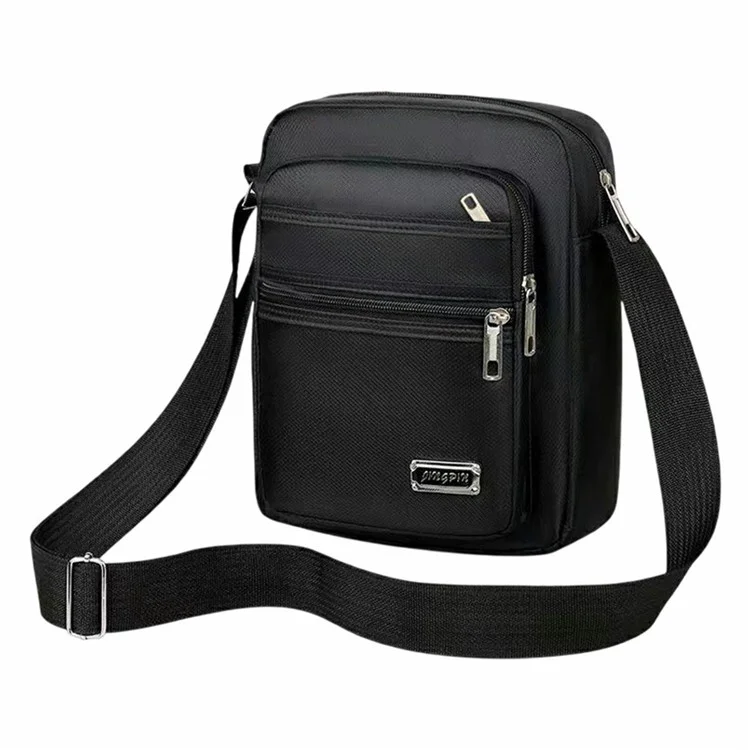 Men Oxford Cloth Single Shoulder Crossbody Bag Business Casual Vertical Sling Bag with 6 Zippers - Black