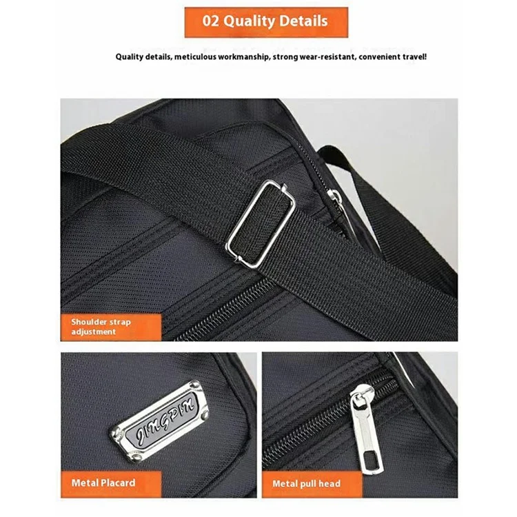 Men Oxford Cloth Single Shoulder Crossbody Bag Business Casual Vertical Sling Bag with 6 Zippers - Black