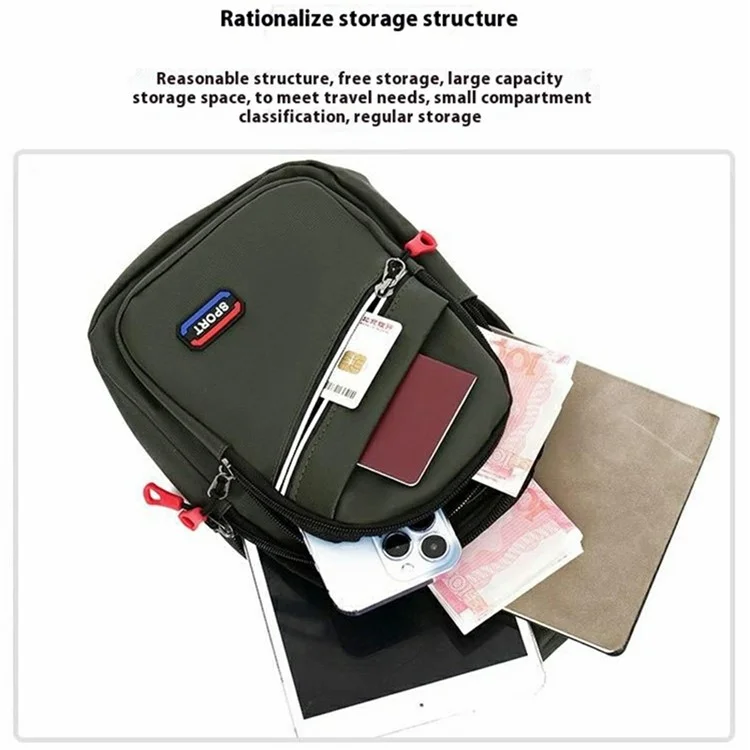 Borsa a tracolla da uomo in nylon verde per viaggio e sport, con porta telefono, stile casual e business