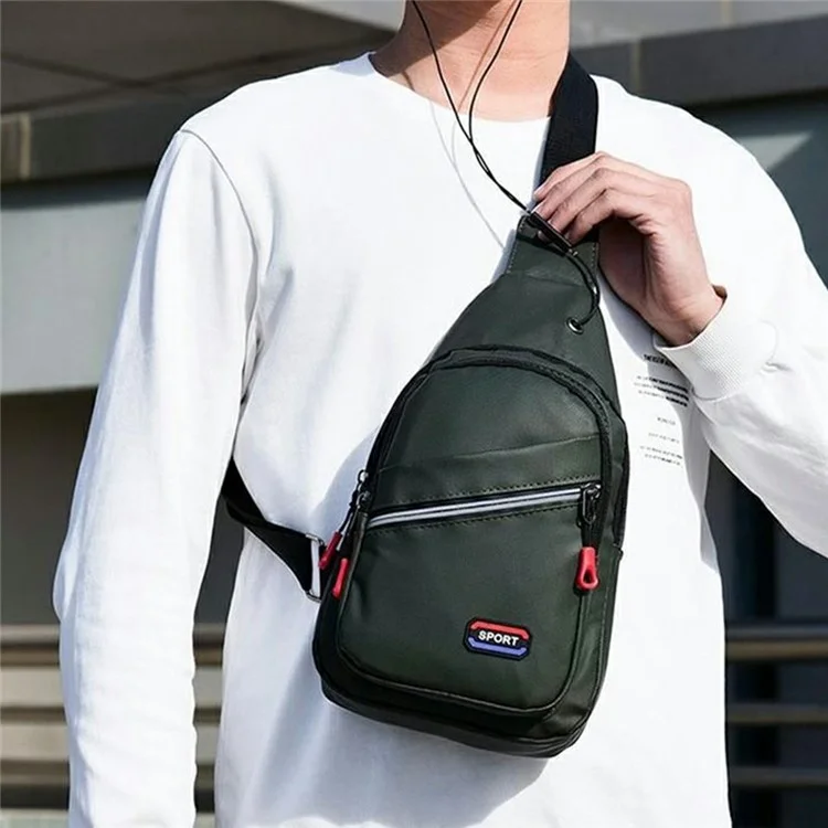 Borsa a tracolla da uomo in nylon verde per viaggio e sport, con porta telefono, stile casual e business