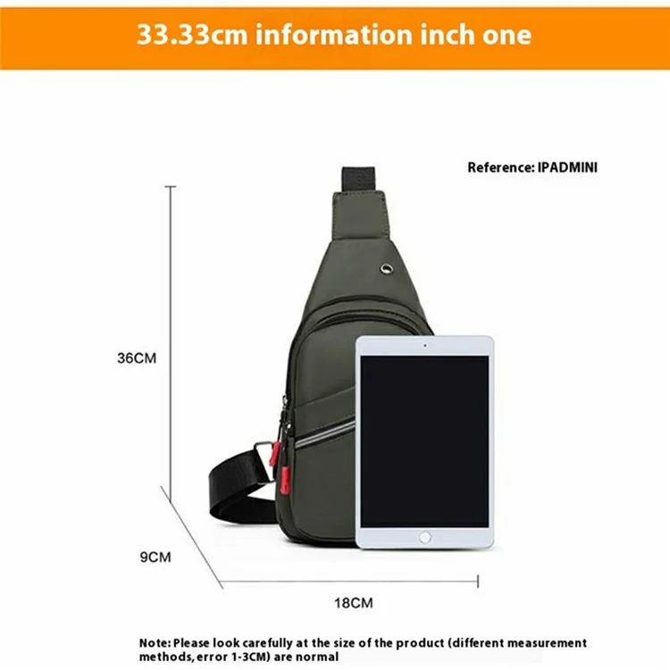 Borsa a tracolla da uomo in nylon verde per viaggio e sport, con porta telefono, stile casual e business