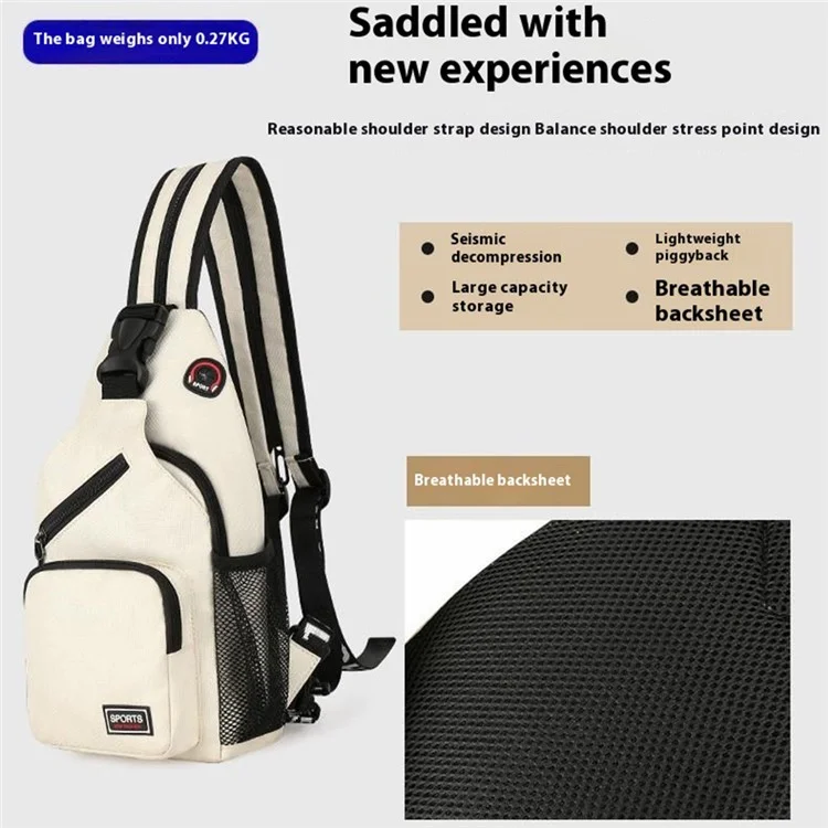 Multifunctional Crossbody Bag Oxford Cloth Women Single / Double Strap Chest Bag Backpack, Size L 22x11x38cm - White
