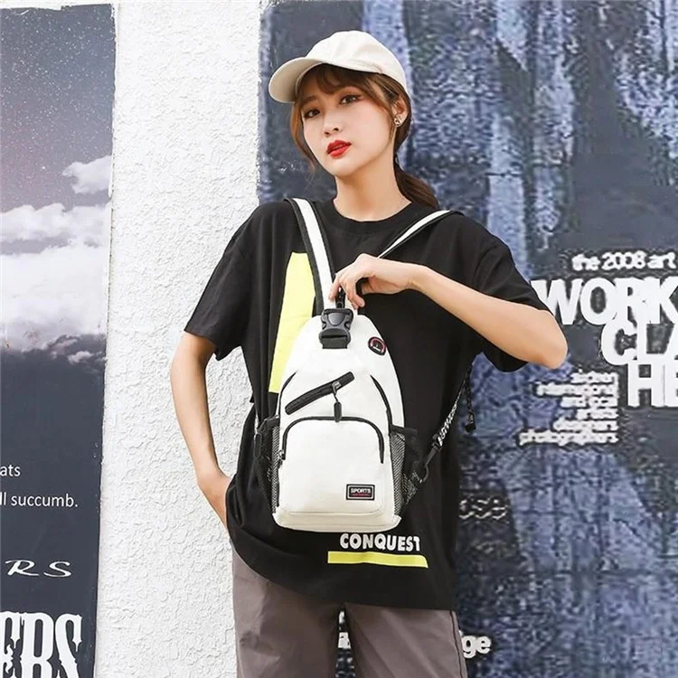 Multifunctional Crossbody Bag Oxford Cloth Women Single / Double Strap Chest Bag Backpack, Size L 22x11x38cm - White