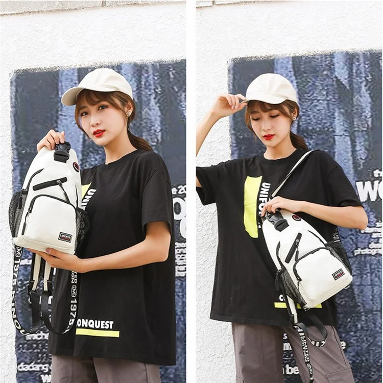 Multifunctional Crossbody Bag Oxford Cloth Women Single / Double Strap Chest Bag Backpack, Size L 22x11x38cm - White