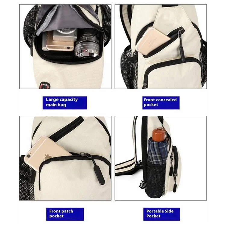 Multifunctional Crossbody Bag Oxford Cloth Women Single / Double Strap Chest Bag Backpack, Size L 22x11x38cm - White