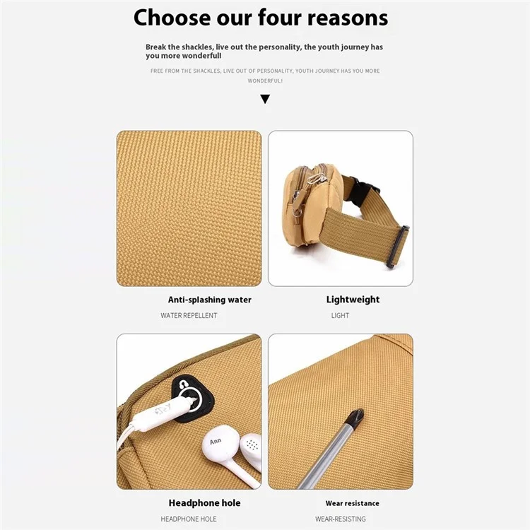 Outdoor Running Chest Bag Waterproof Oxford Cloth Phone Holder Multi-Functional Waist Pack - Khaki
