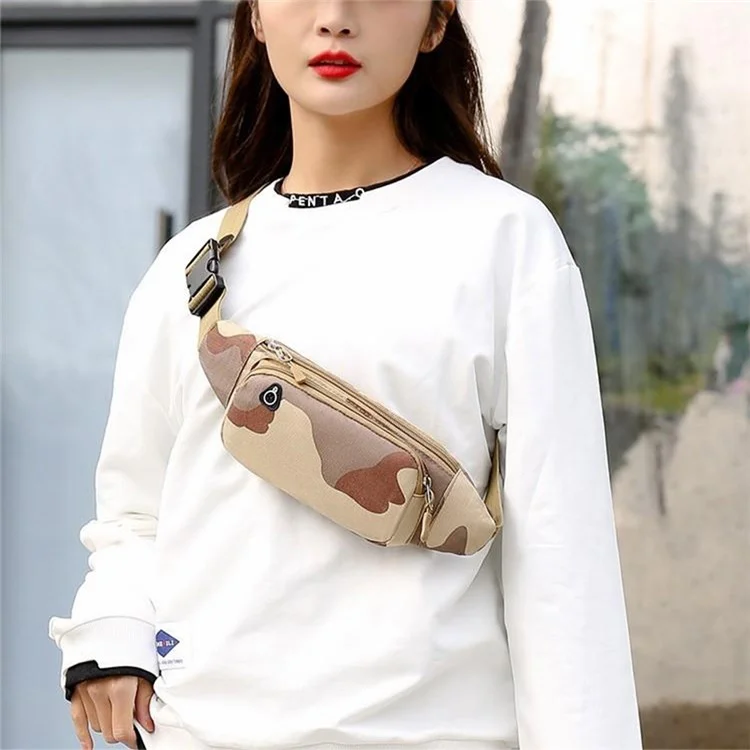 Outdoor Running Chest Bag Waterproof Oxford Cloth Phone Holder Multi-Functional Waist Pack - Khaki