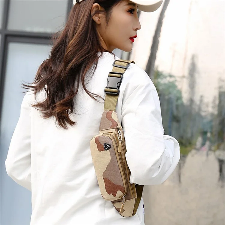 Outdoor Running Chest Bag Waterproof Oxford Cloth Phone Holder Multi-Functional Waist Pack - Khaki