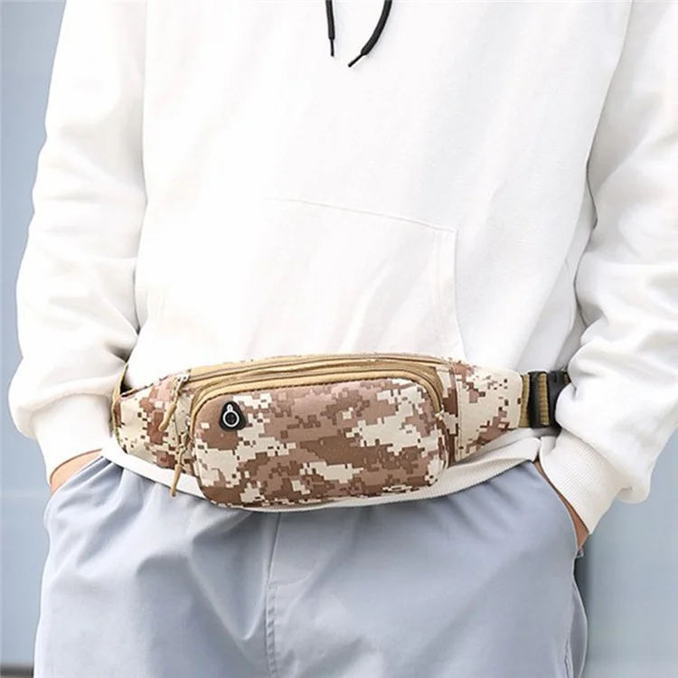 Outdoor Running Chest Bag Waterproof Oxford Cloth Phone Holder Multi-Functional Waist Pack - Khaki