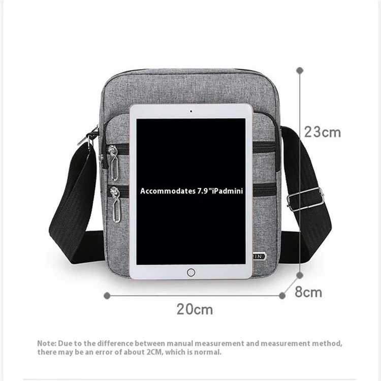 2355 Crossbody Single Shoulder Bag Multi Pocket Nylon Men Business Messenger Bag - Grey