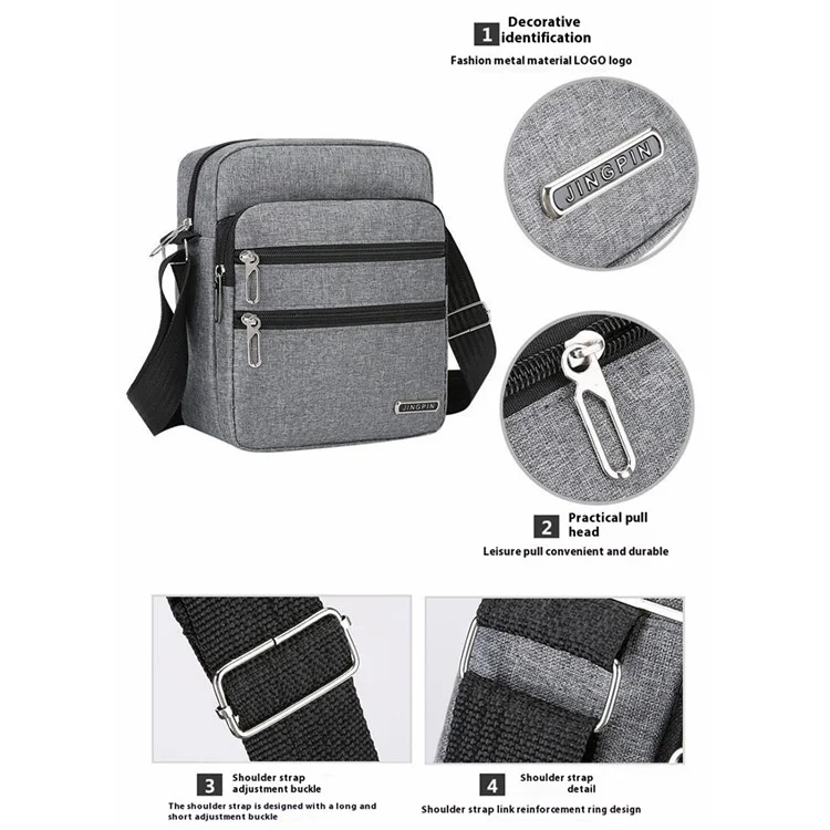 2355 Crossbody Single Shoulder Bag Multi Pocket Nylon Men Business Messenger Bag - Grey