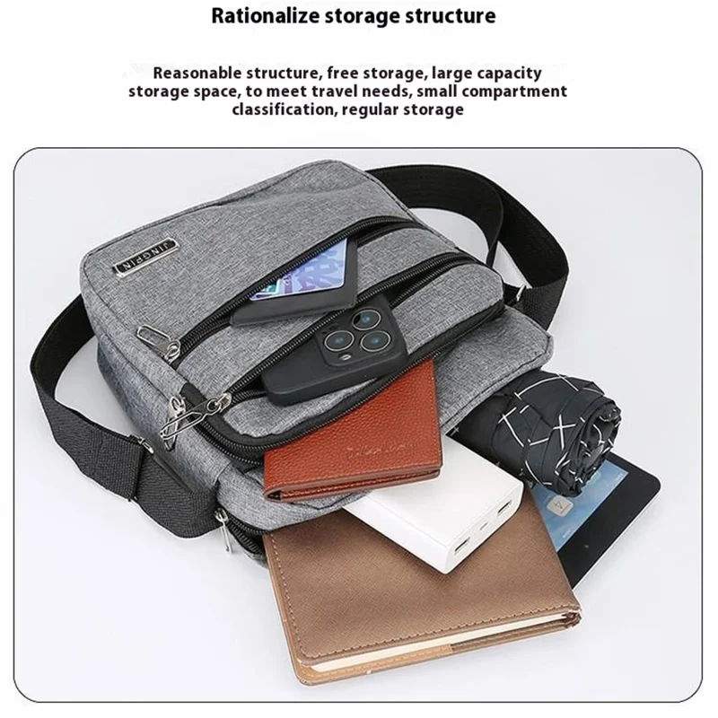 2355 Crossbody Single Shoulder Bag Multi Pocket Nylon Men Business Messenger Bag - Grey