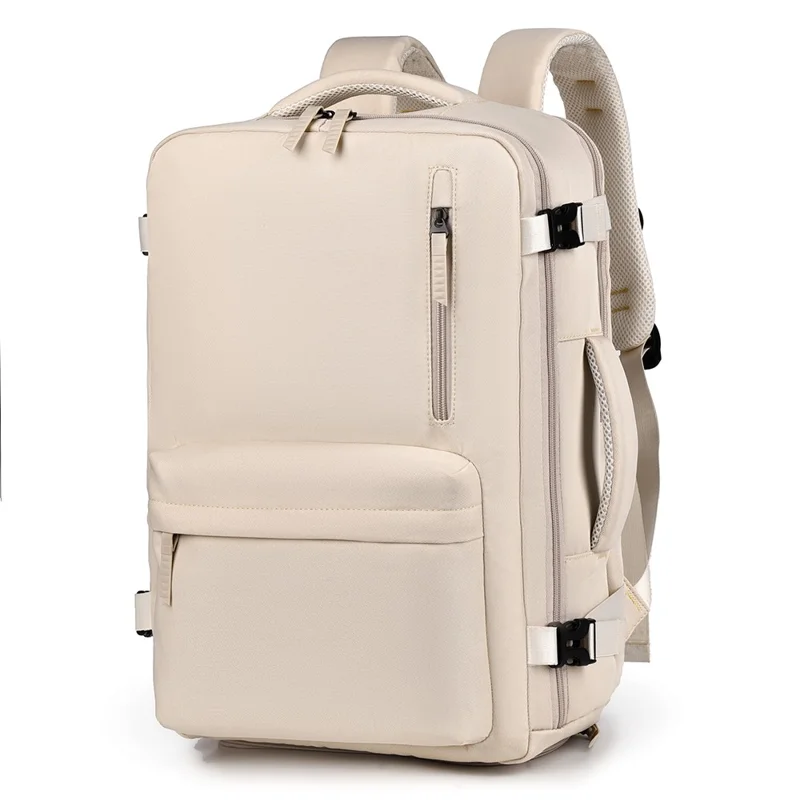 B723 180 Degree Opening Travel Backpack Oxford Cloth Laptop Rucksack with Shoe Compartment - Beige