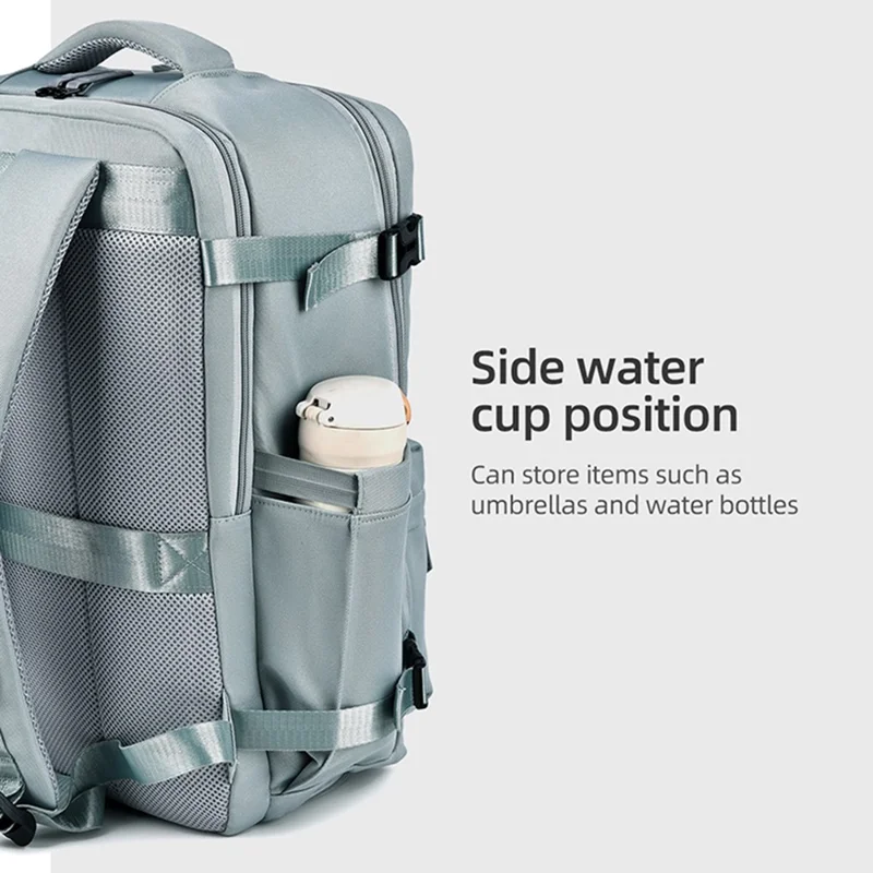 B723 180 Degree Opening Travel Backpack Oxford Cloth Laptop Rucksack with Shoe Compartment - Beige