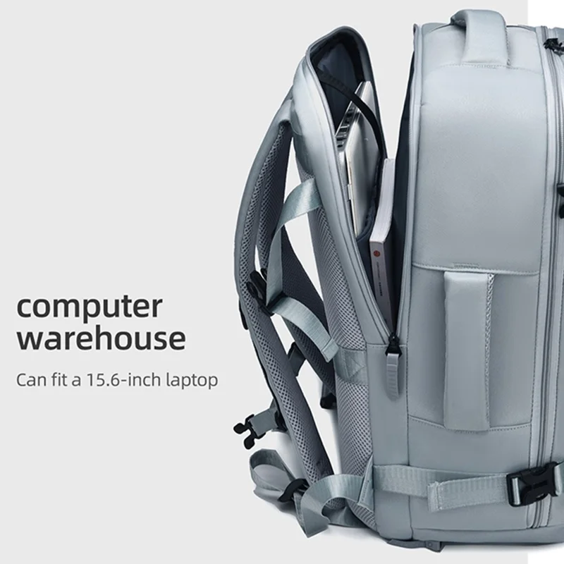 B723 180 Degree Opening Travel Backpack Oxford Cloth Laptop Rucksack with Shoe Compartment - Beige