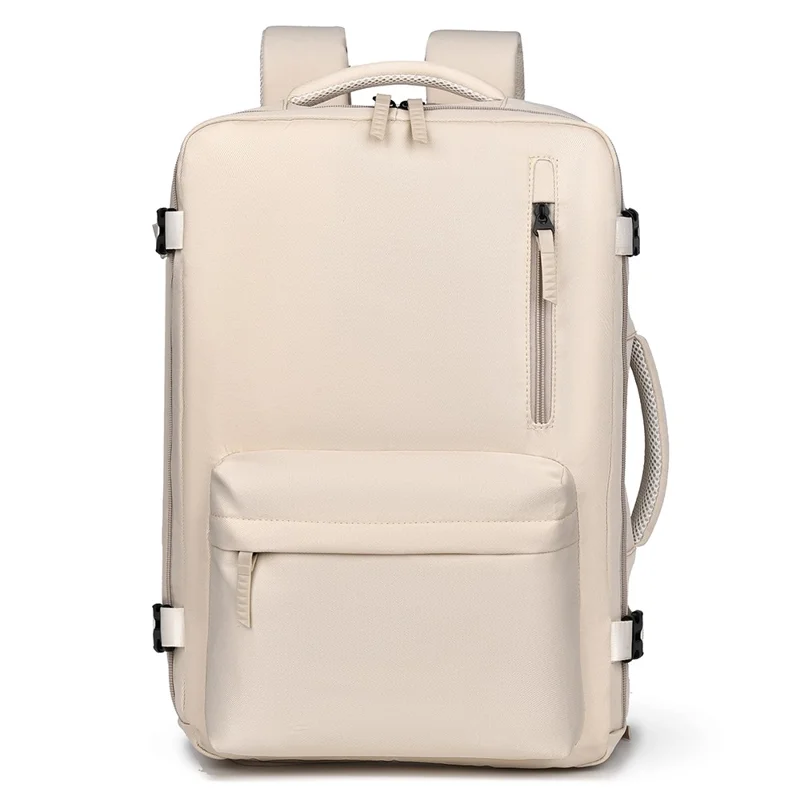 B723 180 Degree Opening Travel Backpack Oxford Cloth Laptop Rucksack with Shoe Compartment - Beige