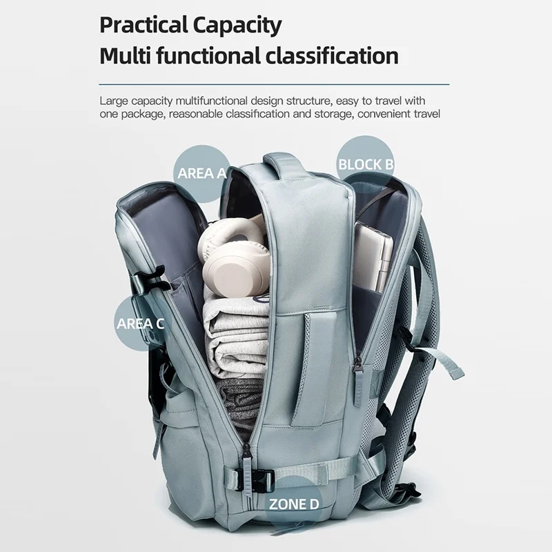 B723 180 Degree Opening Travel Backpack Oxford Cloth Laptop Rucksack with Shoe Compartment - Beige