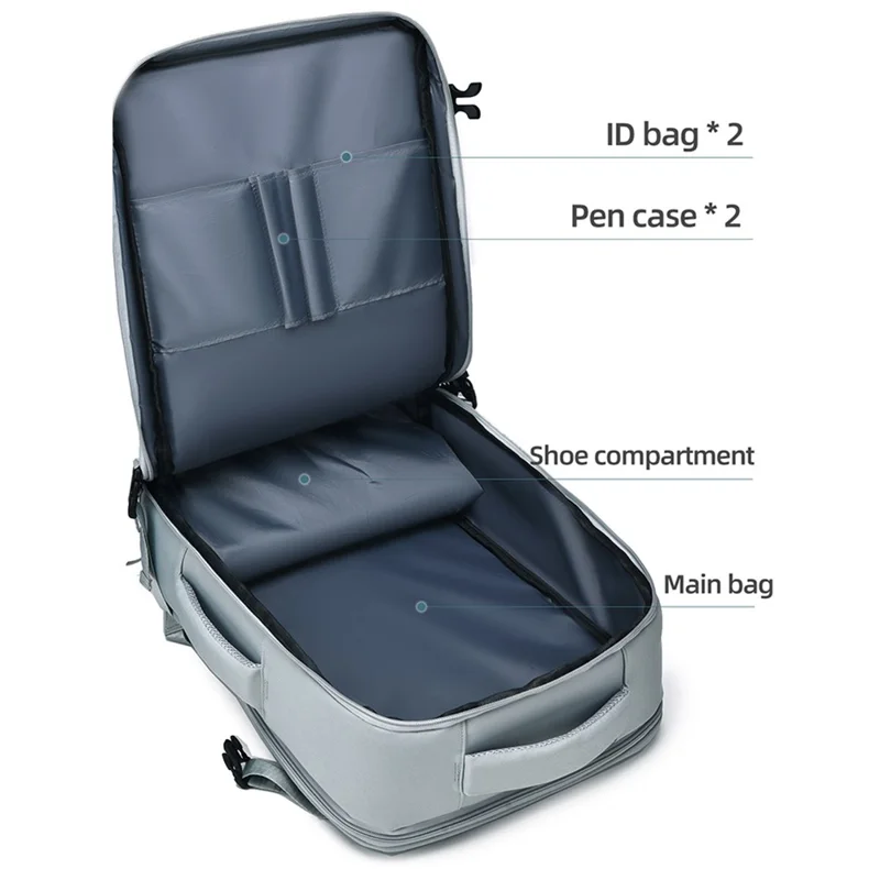 B723 180 Degree Opening Travel Backpack Oxford Cloth Laptop Rucksack with Shoe Compartment - Beige