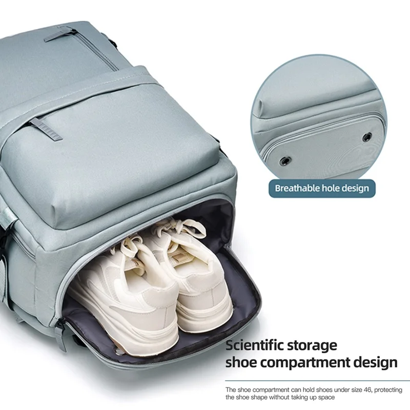 B723 180 Degree Opening Travel Backpack Oxford Cloth Laptop Rucksack with Shoe Compartment - Beige