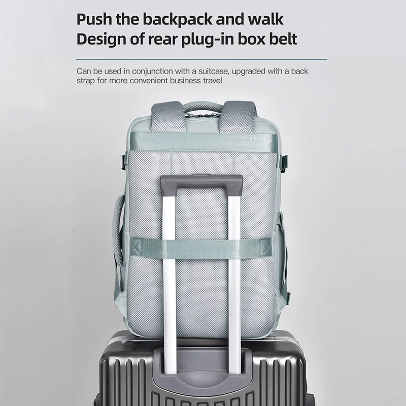 B723 180 Degree Opening Travel Backpack Oxford Cloth Laptop Rucksack with Shoe Compartment - Beige