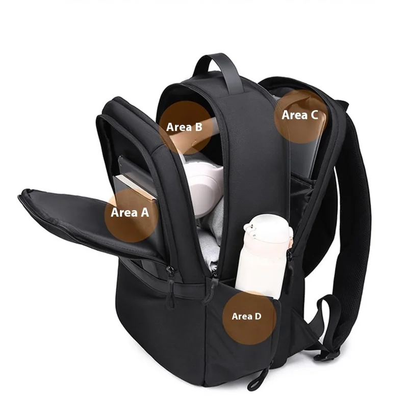 B727 Mochila Impermeable de Tela Oxford para Portátil, Gran Capacidad, Bolso de Viaje de Negocios para Hombre - Negro