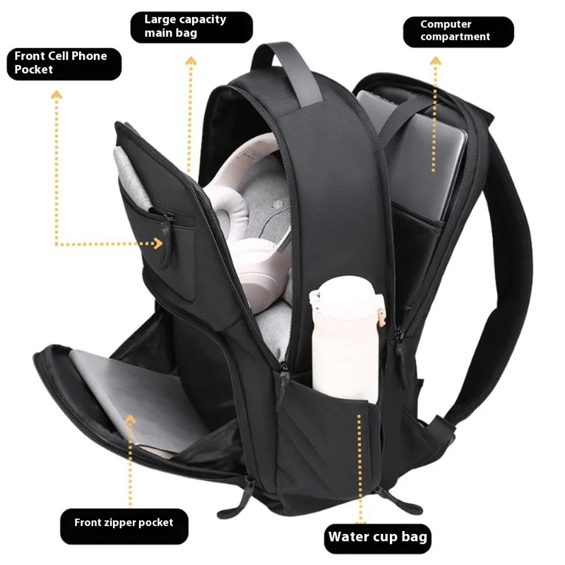 Bolso bandolera para portátil B725 de tela Oxford, impermeable, para portátiles de 16 pulgadas, mochila para hombres de negocios - Negro