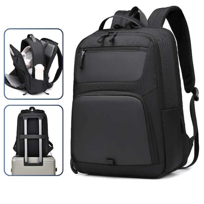 Bolso bandolera para portátil B725 de tela Oxford, impermeable, para portátiles de 16 pulgadas, mochila para hombres de negocios - Negro