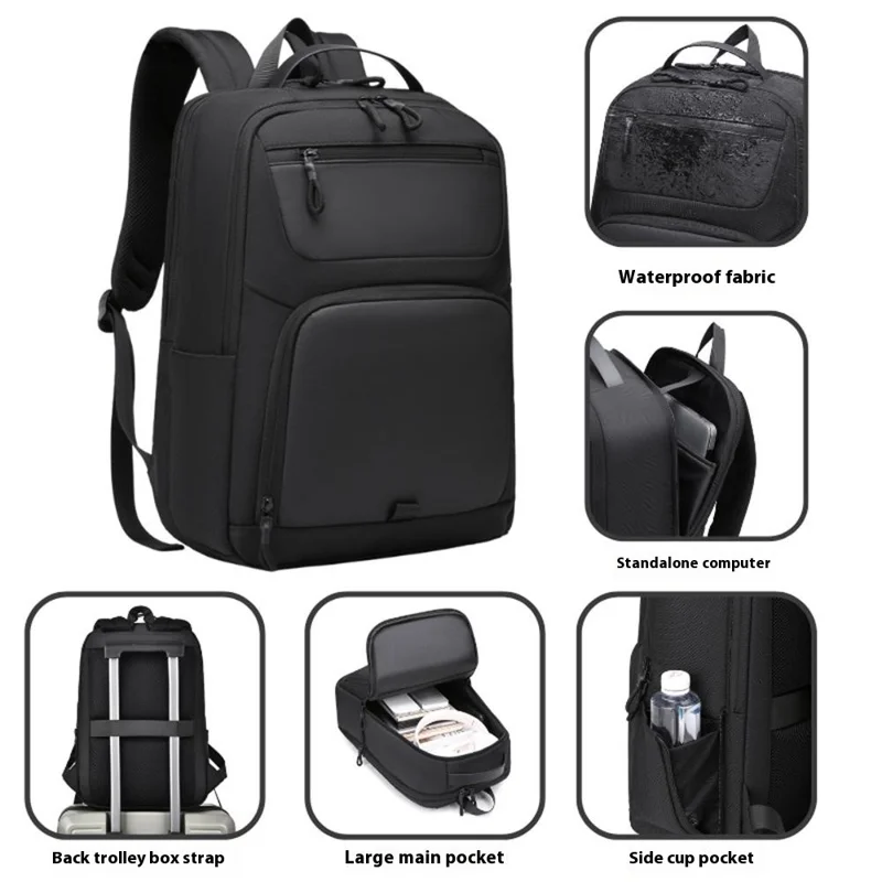 Bolso bandolera para portátil B725 de tela Oxford, impermeable, para portátiles de 16 pulgadas, mochila para hombres de negocios - Negro