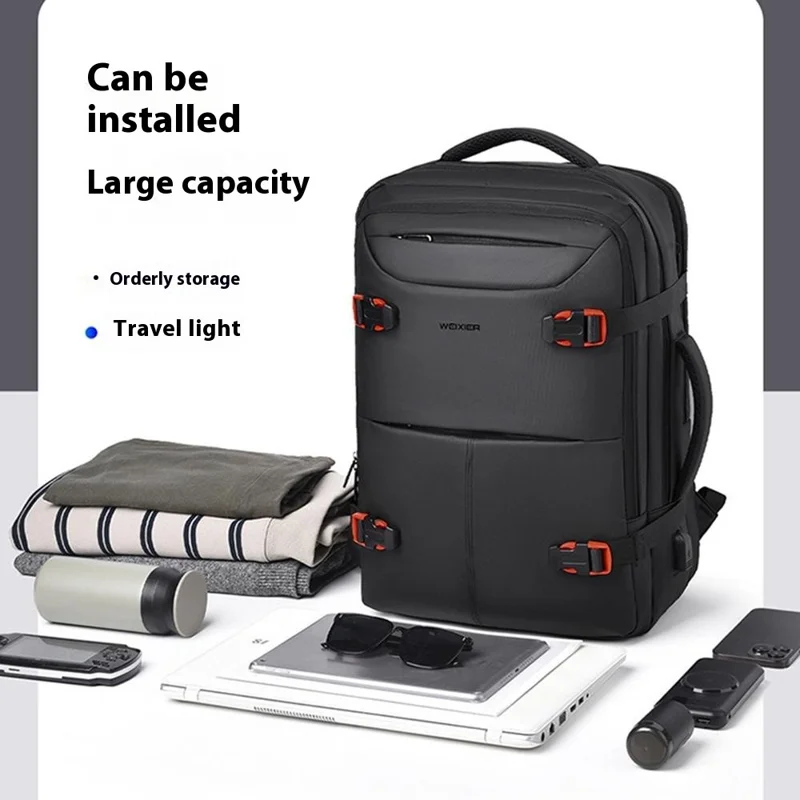 WEIXIER B735 Business Laptop Backpack Expandable Capacity Shoulder Bag with External USB Port - Black