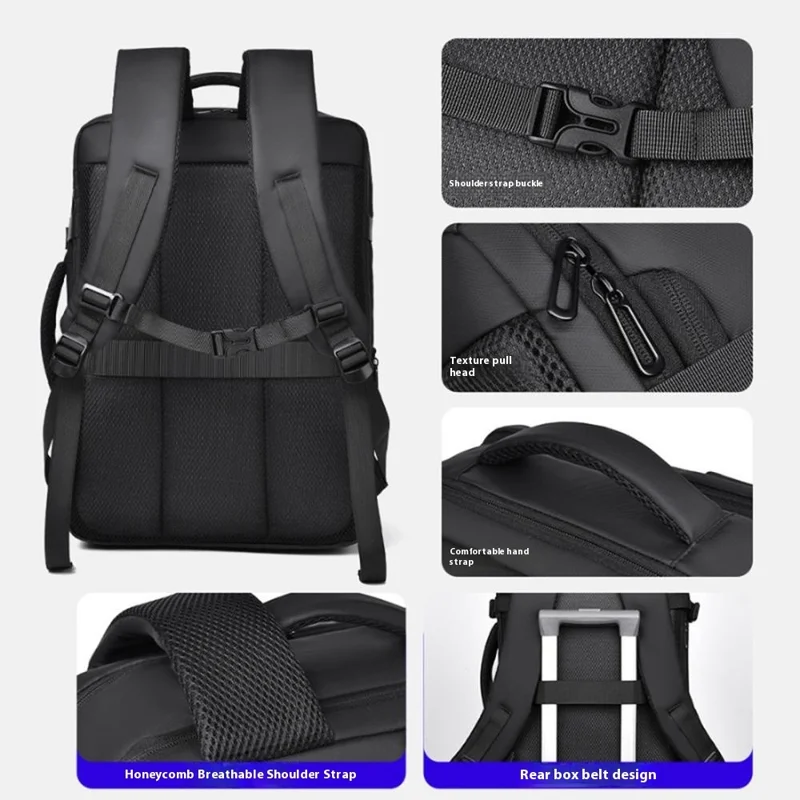 WEIXIER B735 Business Laptop Backpack Expandable Capacity Shoulder Bag with External USB Port - Black