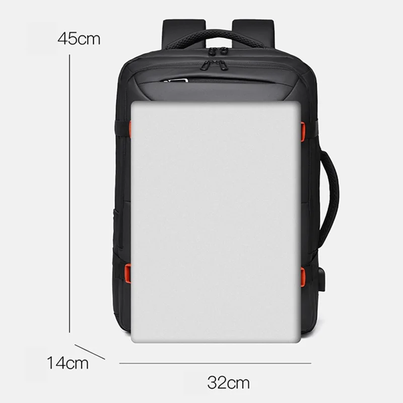 WEIXIER B735 Business Laptop Backpack Expandable Capacity Shoulder Bag with External USB Port - Black
