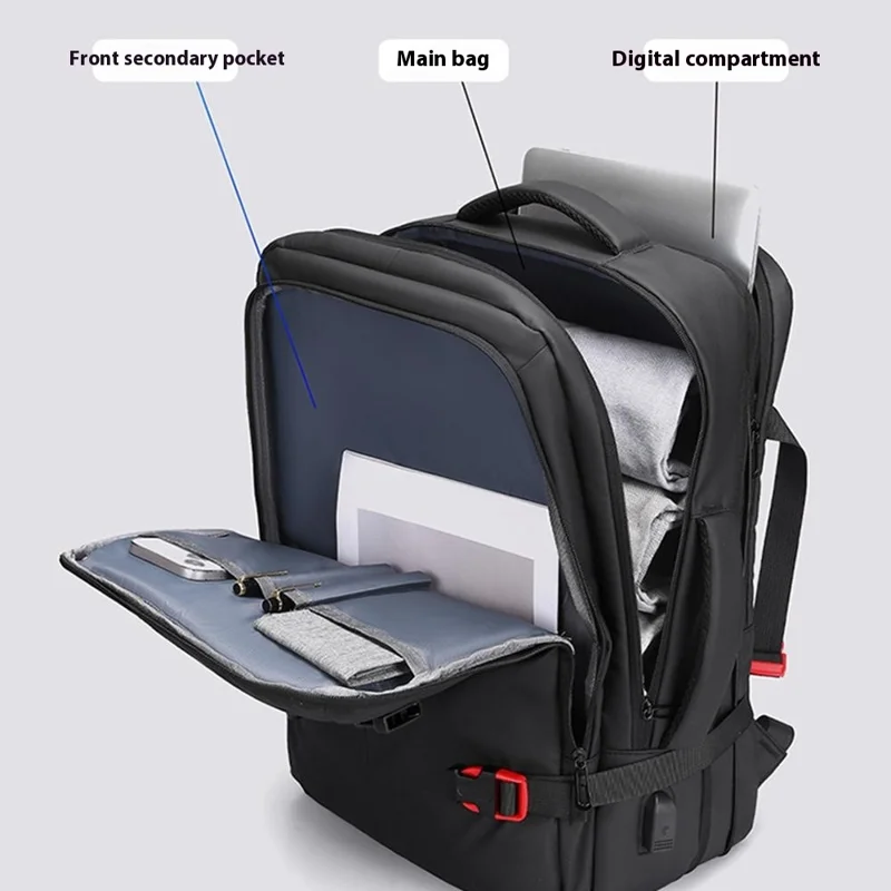 WEIXIER B735 Business Laptop Backpack Expandable Capacity Shoulder Bag with External USB Port - Black