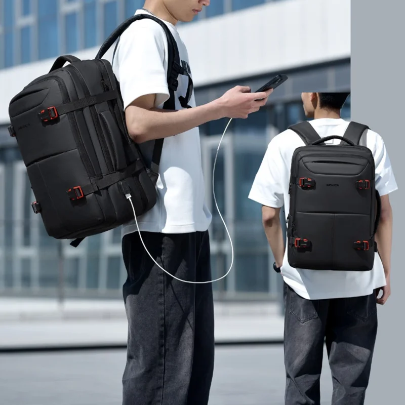 WEIXIER B735 Business Laptop Backpack Expandable Capacity Shoulder Bag with External USB Port - Black