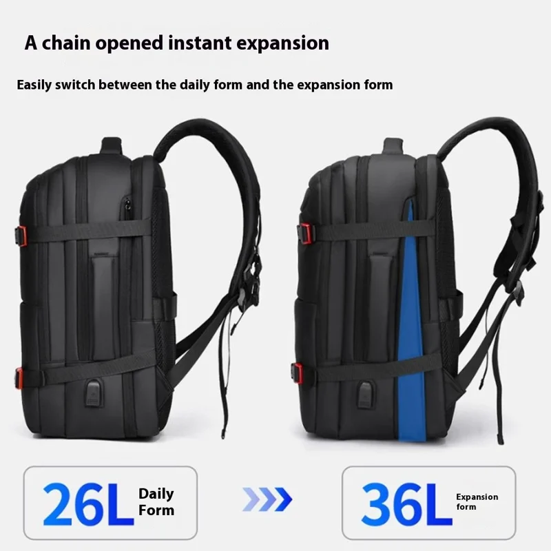 WEIXIER B735 Business Laptop Backpack Expandable Capacity Shoulder Bag with External USB Port - Black
