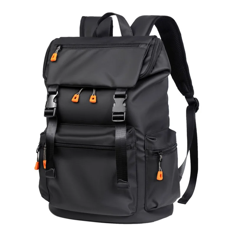 B1862 Double Shoulder Rucksack Waterproof Oxford Fabric Laptop Backpack with External USB Port - Black