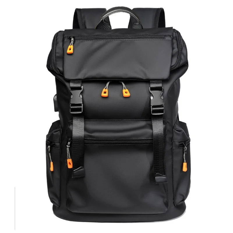 B1862 Double Shoulder Rucksack Waterproof Oxford Fabric Laptop Backpack with External USB Port - Black