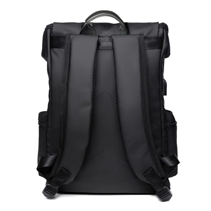 B1862 Double Shoulder Rucksack Waterproof Oxford Fabric Laptop Backpack with External USB Port - Black