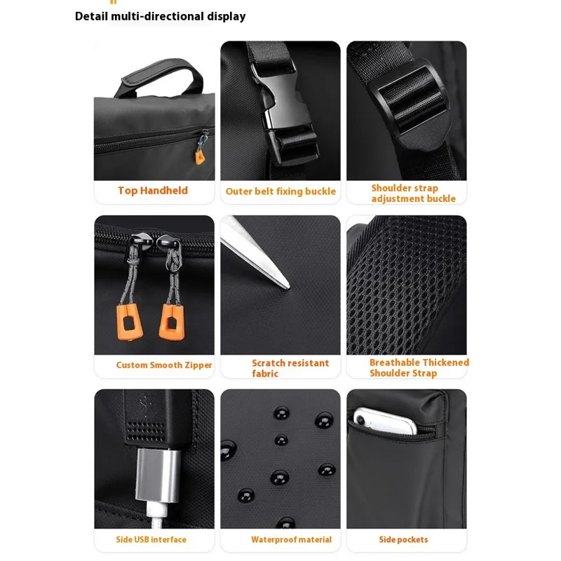B1862 Double Shoulder Rucksack Waterproof Oxford Fabric Laptop Backpack with External USB Port - Black