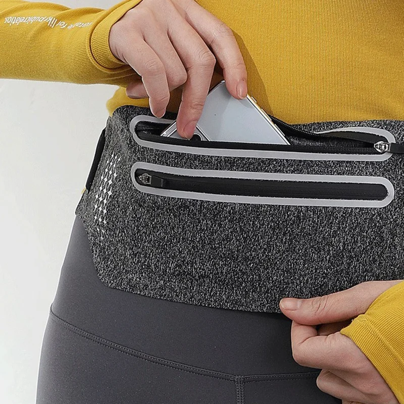 Schmale Laufgürtel-Tasche Wasserdichter Handyhalter Gürteltasche für Marathon Fitness Outdoor-Aktivitäten - Meliert Grau