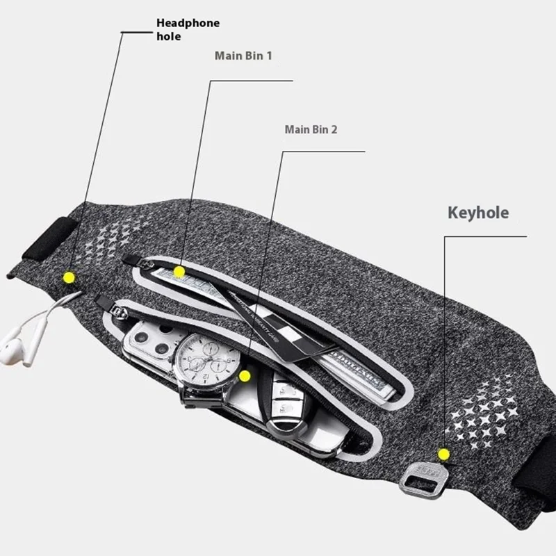Schmale Laufgürtel-Tasche Wasserdichter Handyhalter Gürteltasche für Marathon Fitness Outdoor-Aktivitäten - Meliert Grau