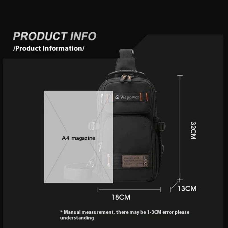 WEPOWER 8105 Herren Brusttasche Multifunktionale Umwandelbare Nylon-Rucksack Umhängetasche - Schwarz