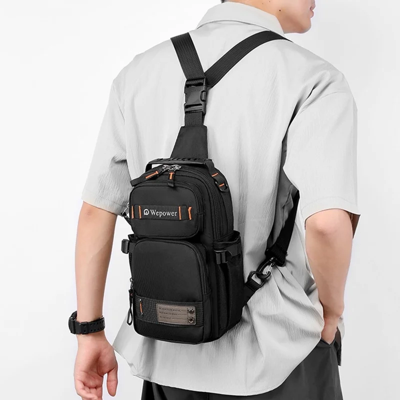 WEPOWER 8105 Herren Brusttasche Multifunktionale Umwandelbare Nylon-Rucksack Umhängetasche - Schwarz
