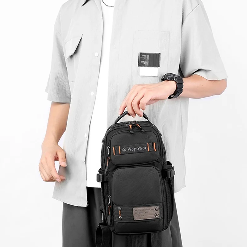 WEPOWER 8105 Herren Brusttasche Multifunktionale Umwandelbare Nylon-Rucksack Umhängetasche - Schwarz