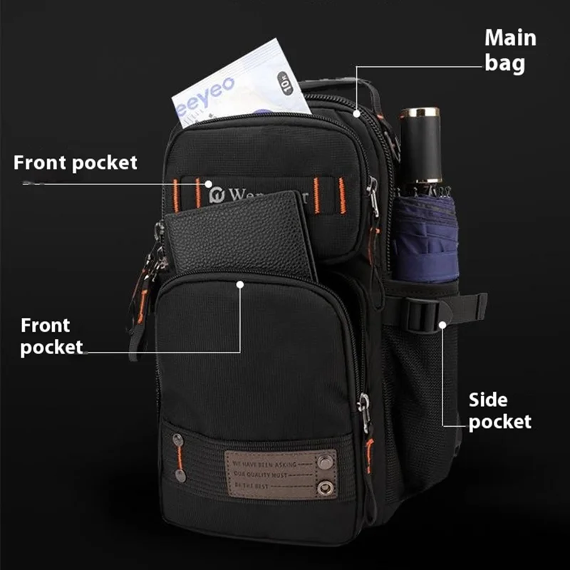 WEPOWER 8105 Herren Brusttasche Multifunktionale Umwandelbare Nylon-Rucksack Umhängetasche - Schwarz